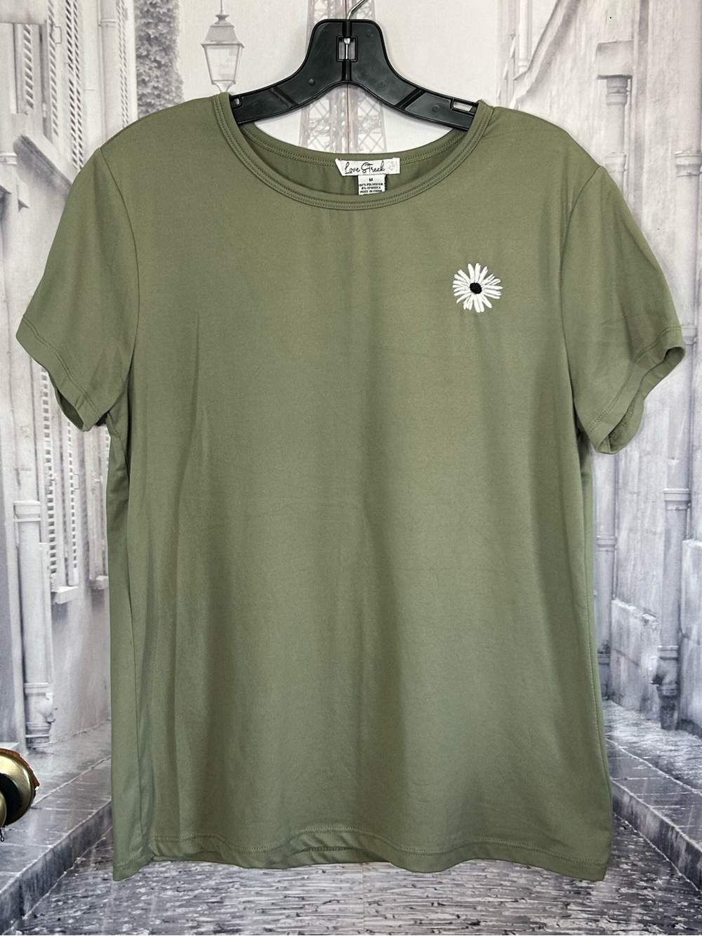Love Streak Olive Green Daisy Crewneck Tee